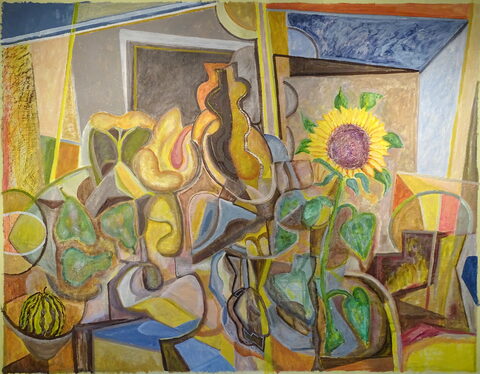 Wolfgang Bittkau - Stilleben mit Sonnenblume und Birnen